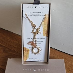 Luna Norte Genuine Moonstone  14k Gold Plated brass Lariat Necklace